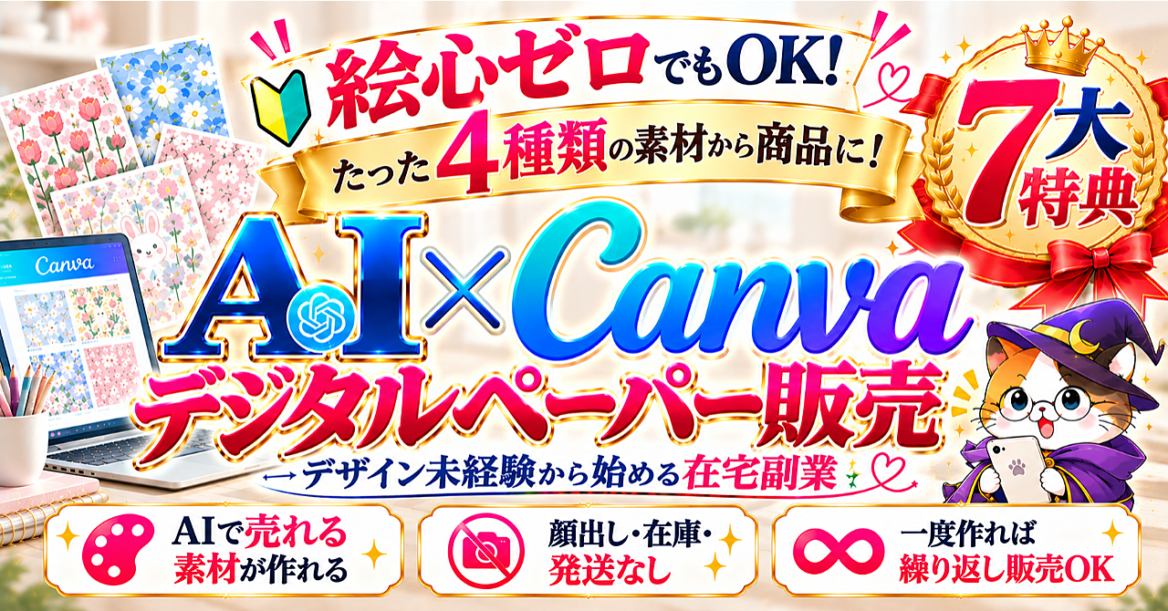 【初心者向け】AI×Canvaでデジタルペーパー販売!デザイン経験ゼロから始める商品づくり&BOOTH出品ガイドのアイキャッチ画像