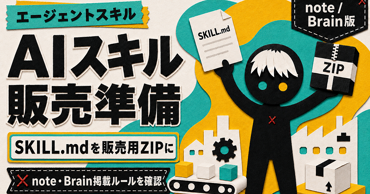 AIスキルを即販売するための準備SKILL。READMEなど自動生成し検品まで。BrainとNote両方対応 。Codex|ClaudeCodeのアイキャッチ画像