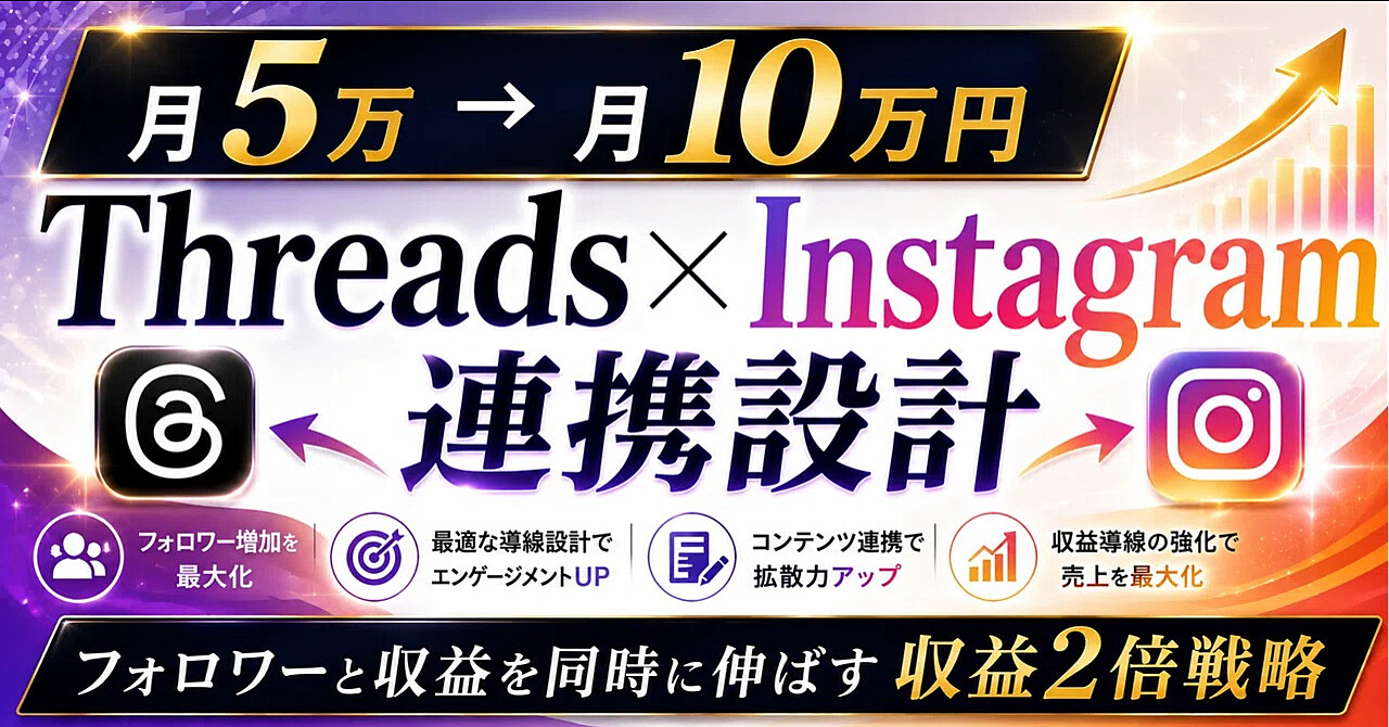 【月5万から10万円への飛躍】Threads×Instagram連携設計｜フォロワーと収益を同時に伸ばす収益2倍戦略