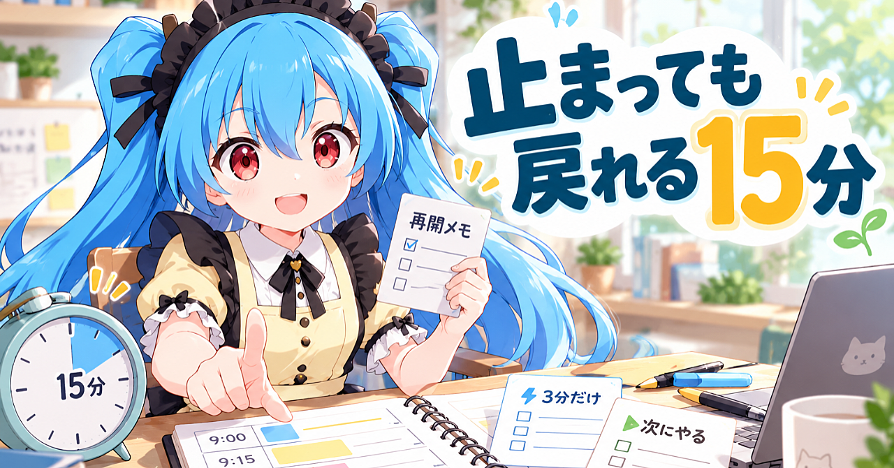 【時間がない人へ】AIで「続かない」を減らす――1日15分から始める仕事と発信の整え方のアイキャッチ画像