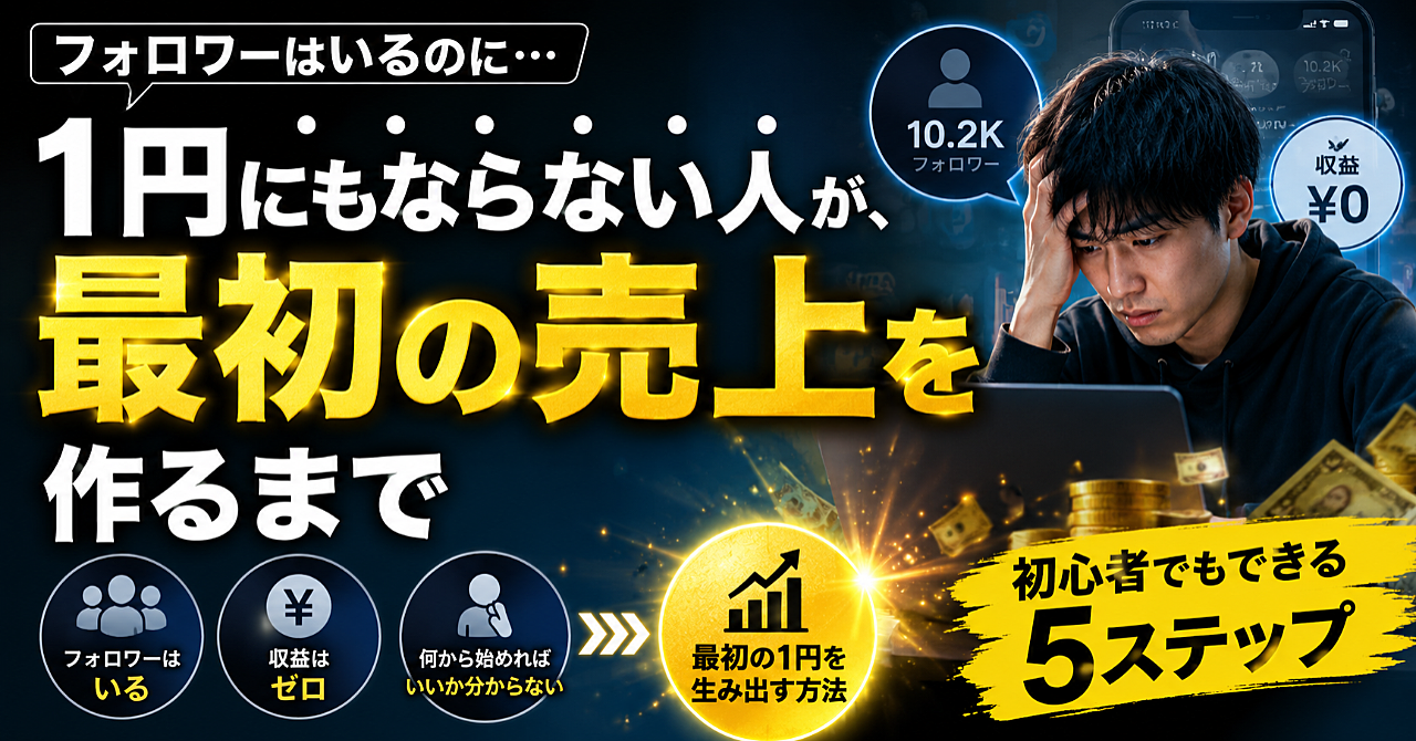 フォロワーはいるのに1円にもならない人が、最初の売上を作るまでのアイキャッチ画像