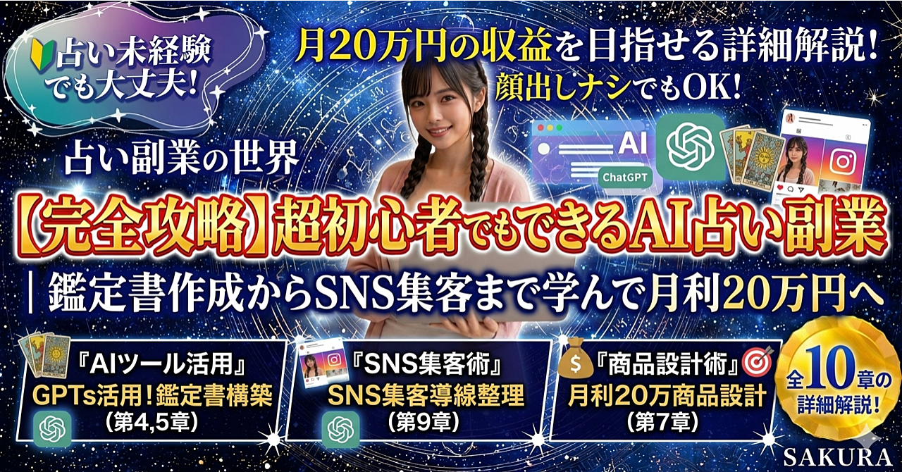 【完全攻略】超初心者でもできるAI占い副業｜鑑定書作成からSNS集客まで学んで月利20万円へ
