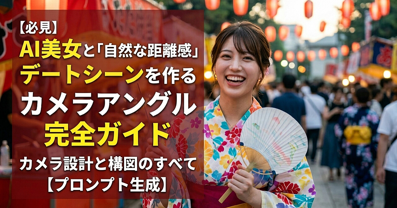 【保存版】AI人物生成で“自然な距離感”とデート風シーンを作るカメラアングル完全解説　カメラ設計と構図の全て【プロンプト生成】