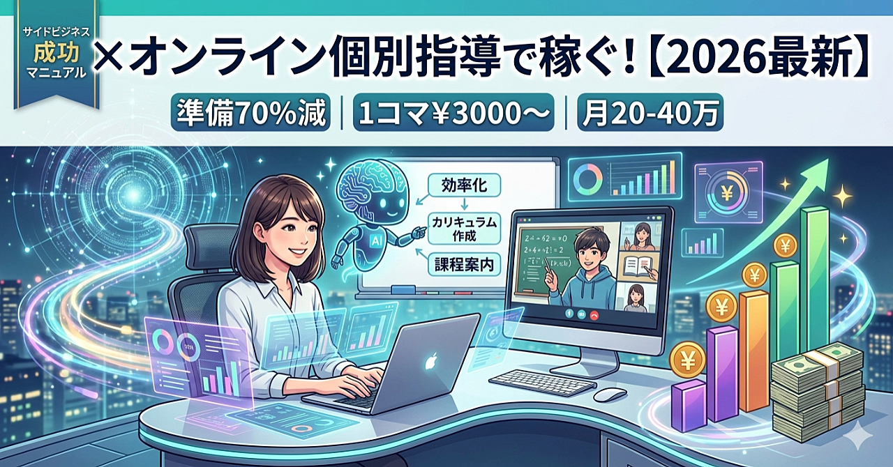 【2026年最新】AI×オンライン家庭教師・個別指導副業完全マニュアル｜AIで授業準備時間70%削減、1コマ3,000〜8,000円で月20〜40万円稼ぐ実践戦略