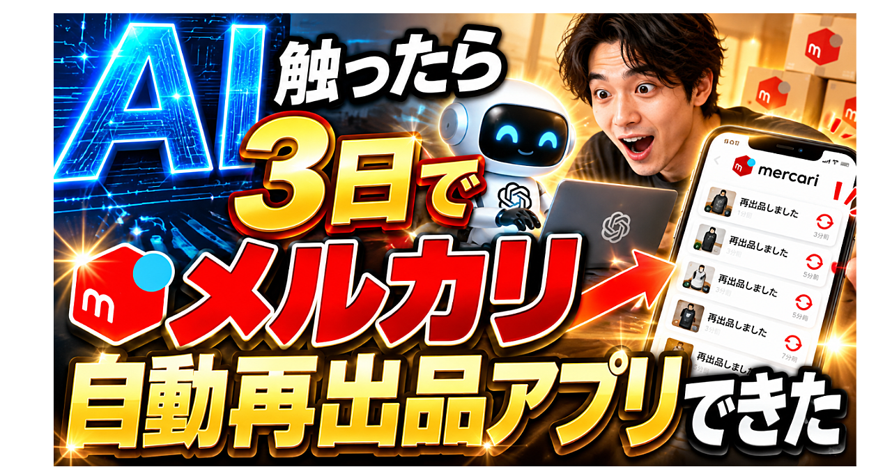 AI触ったら3日でメルカリ自動再出品アプリできた!作れたけど配らない。作った再出品アプリを配らない理由と、売れ残った服の見直し方のアイキャッチ画像