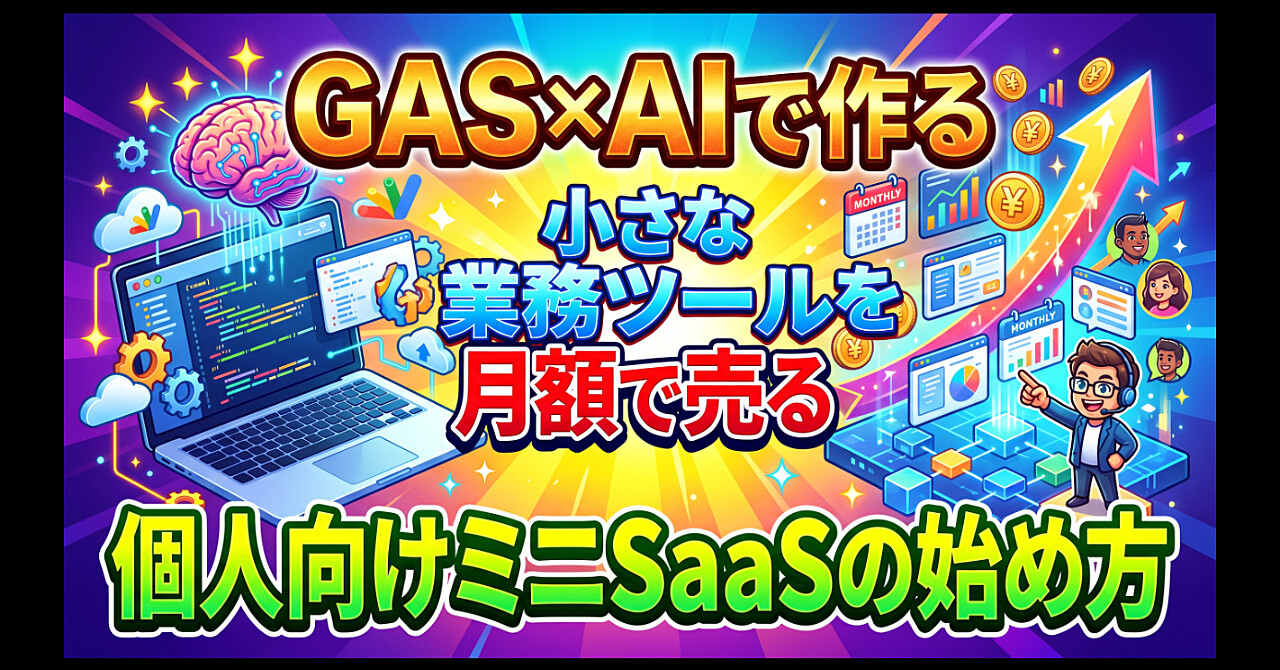 GAS×AIで作る小さな業務ツールを月額で売る|個人向けミニSaaSの始め方のアイキャッチ画像