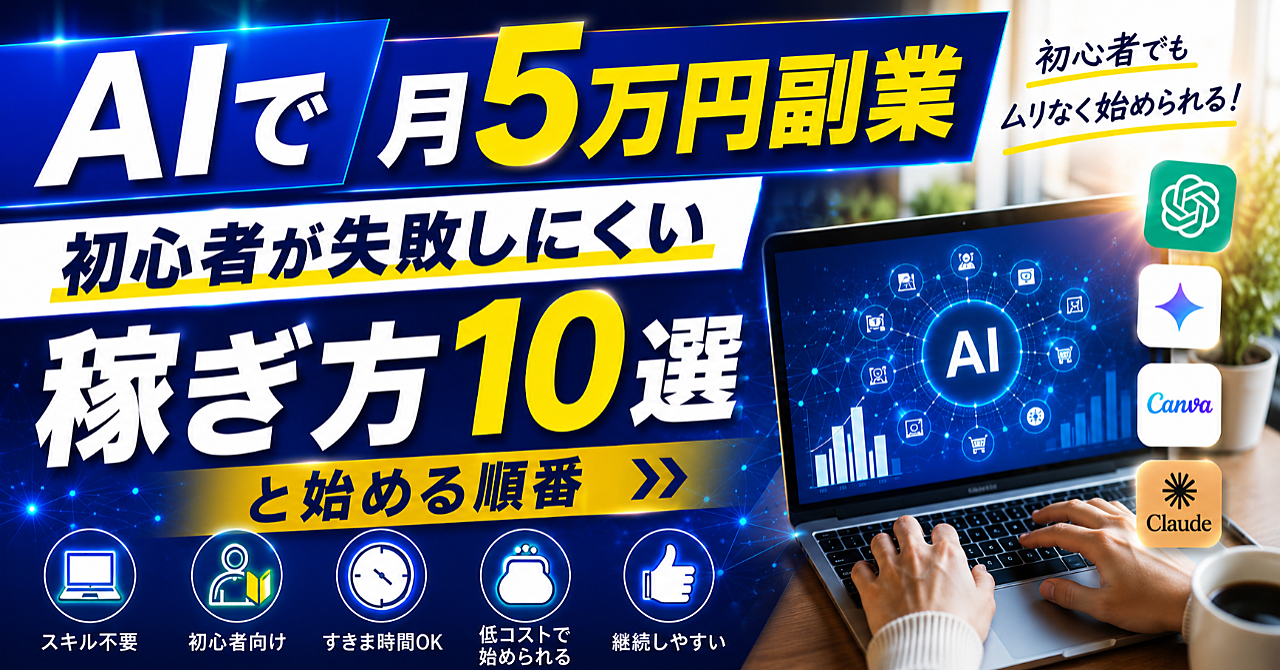 【AIで月5万円副業】初心者が失敗しにくい稼ぎ方10選と始める順番