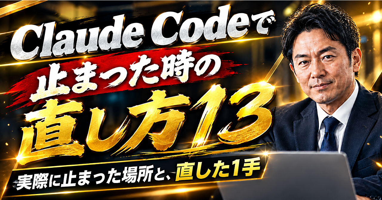 【100円】Claude Codeで止まった時の直し方13|黒い画面が初めての人が実際に止まった場所と、その場で直した1手のアイキャッチ画像