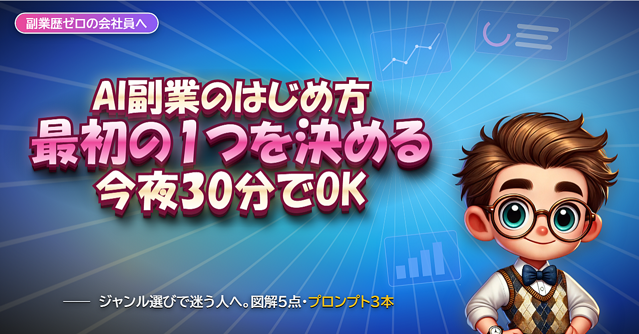 AI副業、何から始めればいいかわからない人へ。今夜30分で「最初の1つ」を決める手順のアイキャッチ画像