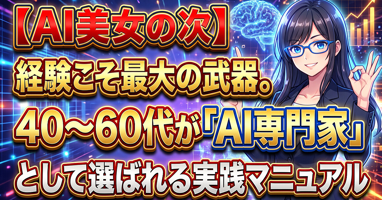 【AI美女の次】経験こそ最大の武器。40〜60代が「AI専門家」として選ばれる実践マニュアルのアイキャッチ画像