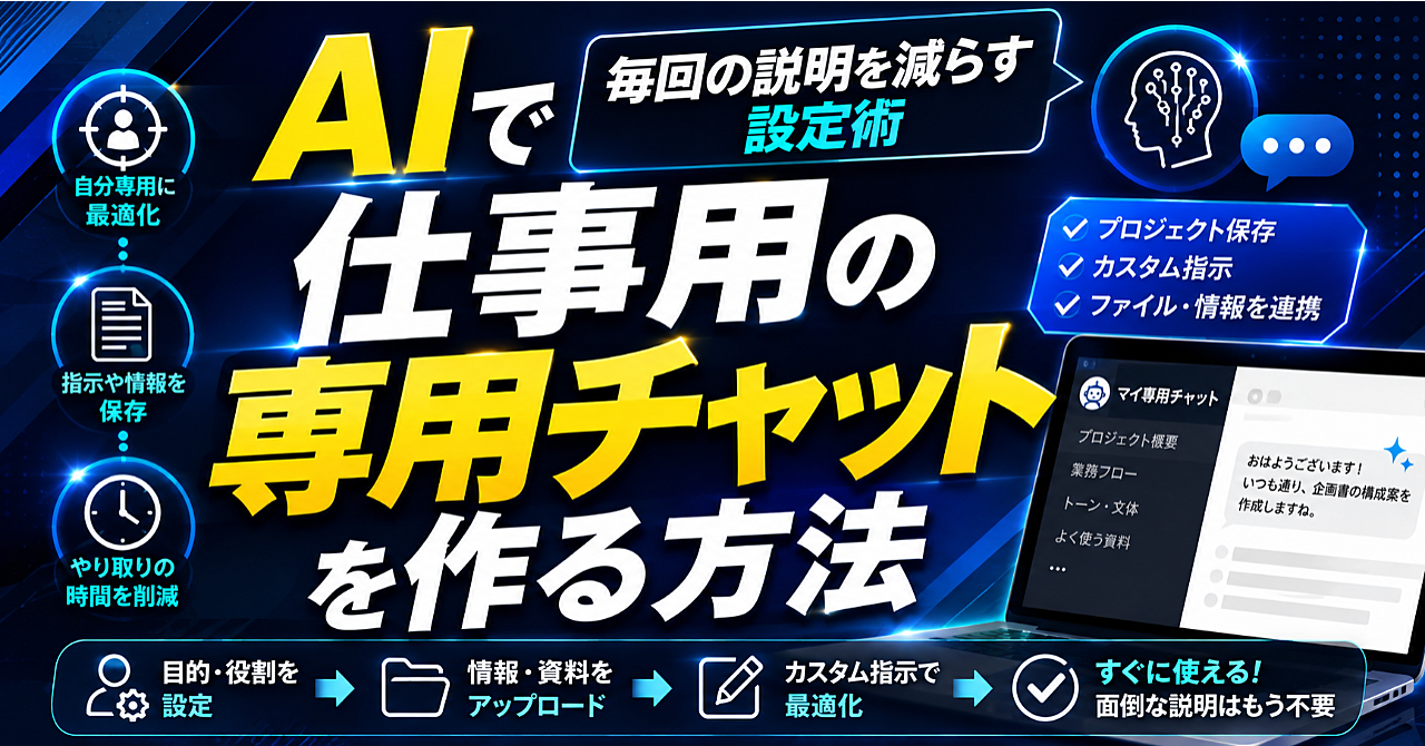 AIで仕事用の専用チャットを作る方法｜毎回の説明を減らす設定術のアイキャッチ画像