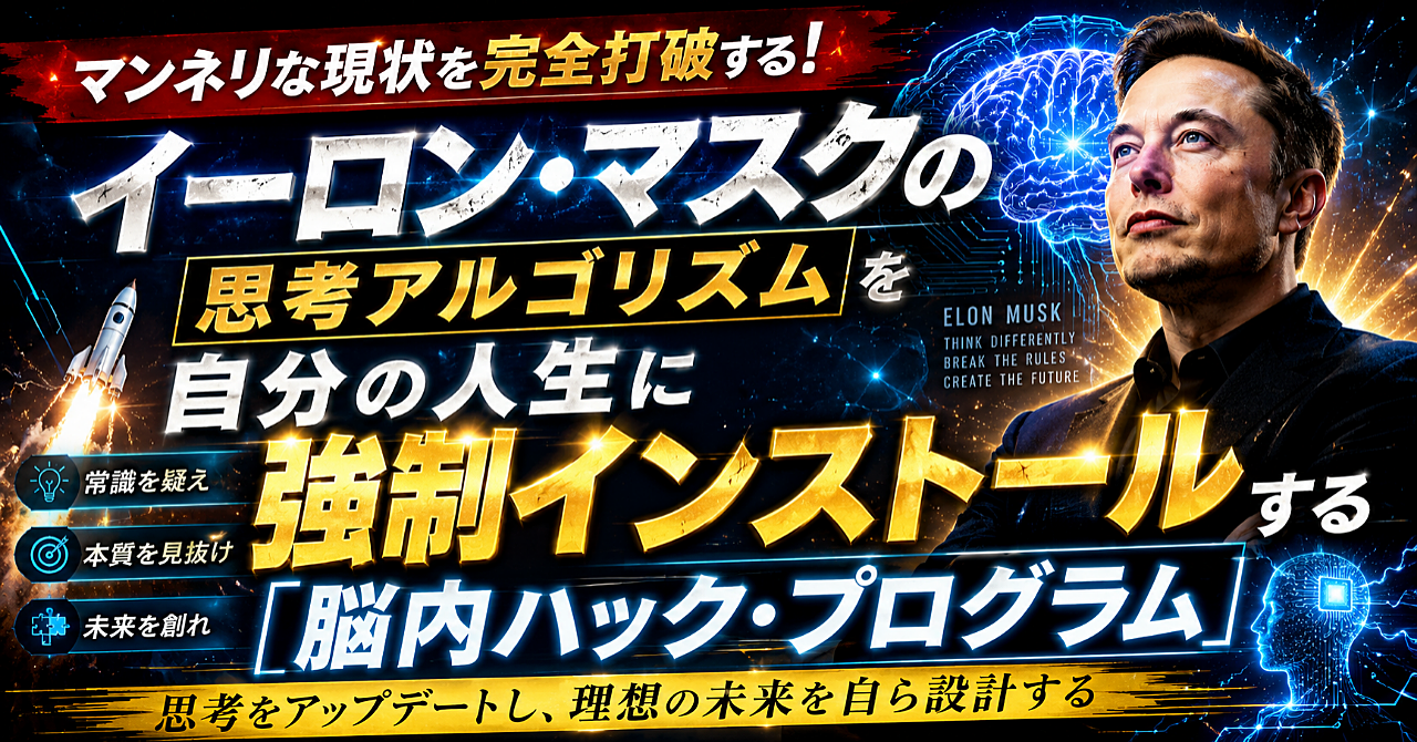 マンネリな現状を完全打破する！イーロン・マスクの思考アルゴリズムを自分の人生に強制インストールする「脳内ハック・プログラム」