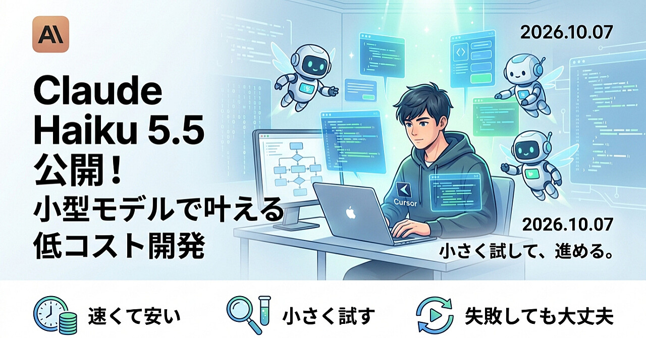 Claude Haiku 5.5で始める低コスト開発:速くて安いモデルに小さな仕事を任せるワンポイントのアイキャッチ画像