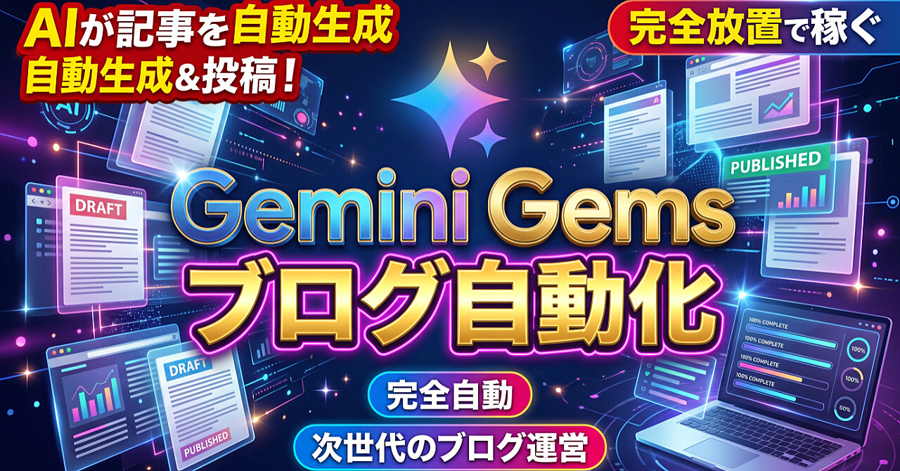【初版300円】プロンプト入力すら不要!Geminiの「Gems」に合図を送るだけで毎日3記事分の下書きが完成するブログ運用システムのアイキャッチ画像