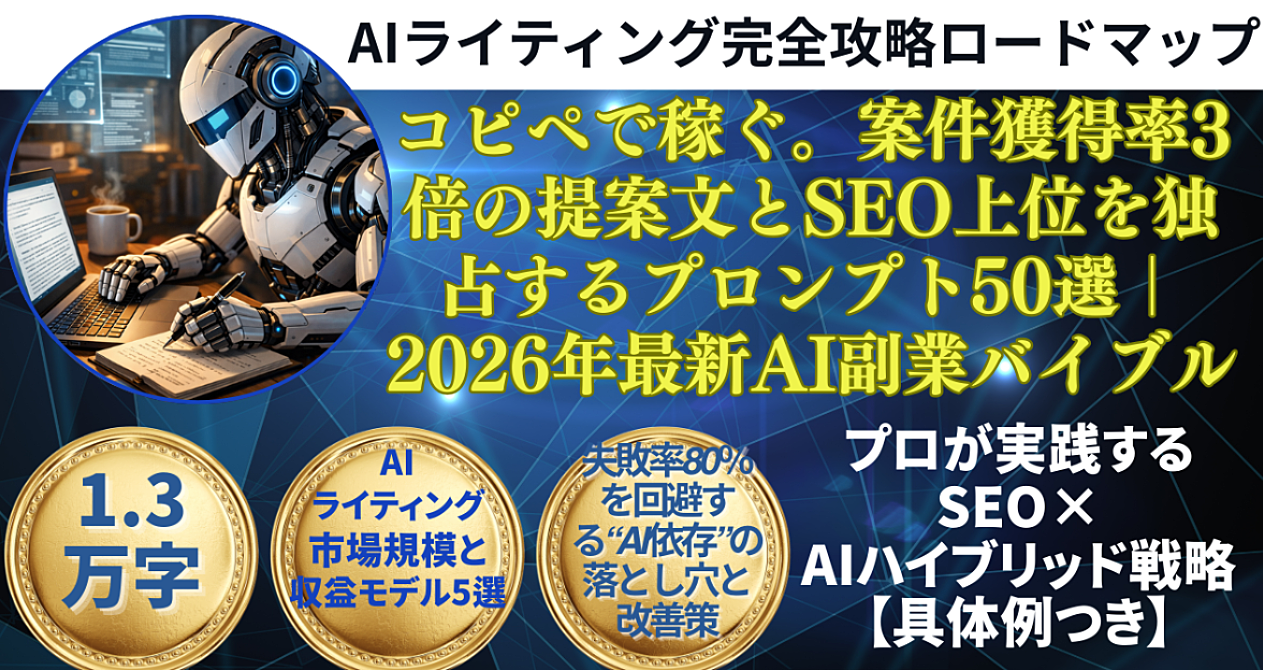 コピペで稼ぐ。案件獲得率3倍の提案文とSEO上位を独占するプロンプト50選｜2026年最新AI副業バイブル