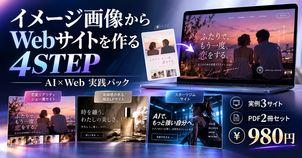 【実例3サイト公開】イメージ画像からWebサイトを作る4ステップ|AIで理想のデザインを形にする方法のアイキャッチ画像