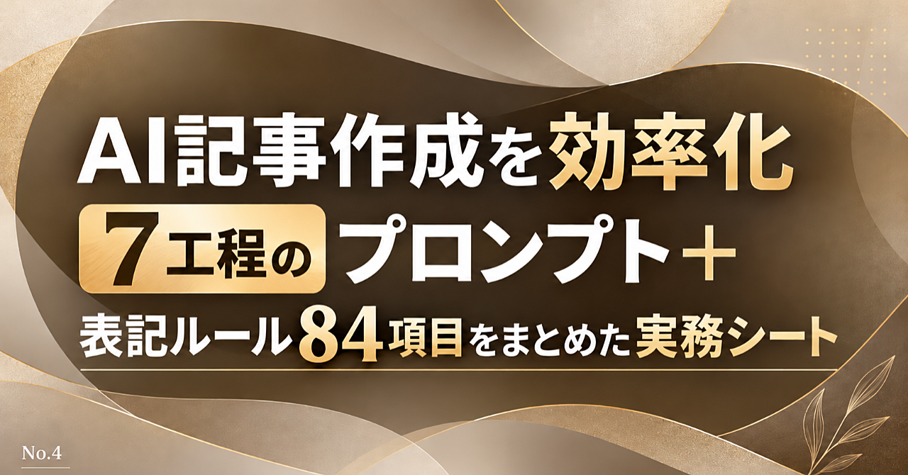 【買い切り】AI記事作成を効率化|7工程のプロンプト+表記ルール84項目の実務シートのアイキャッチ画像