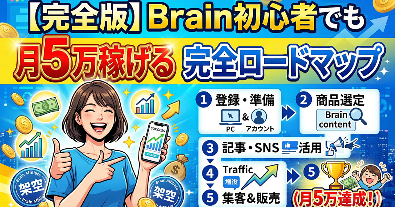 【35〜50代向け】本業を続けながら3ヶ月で月5万円を目指すBrain副業入門