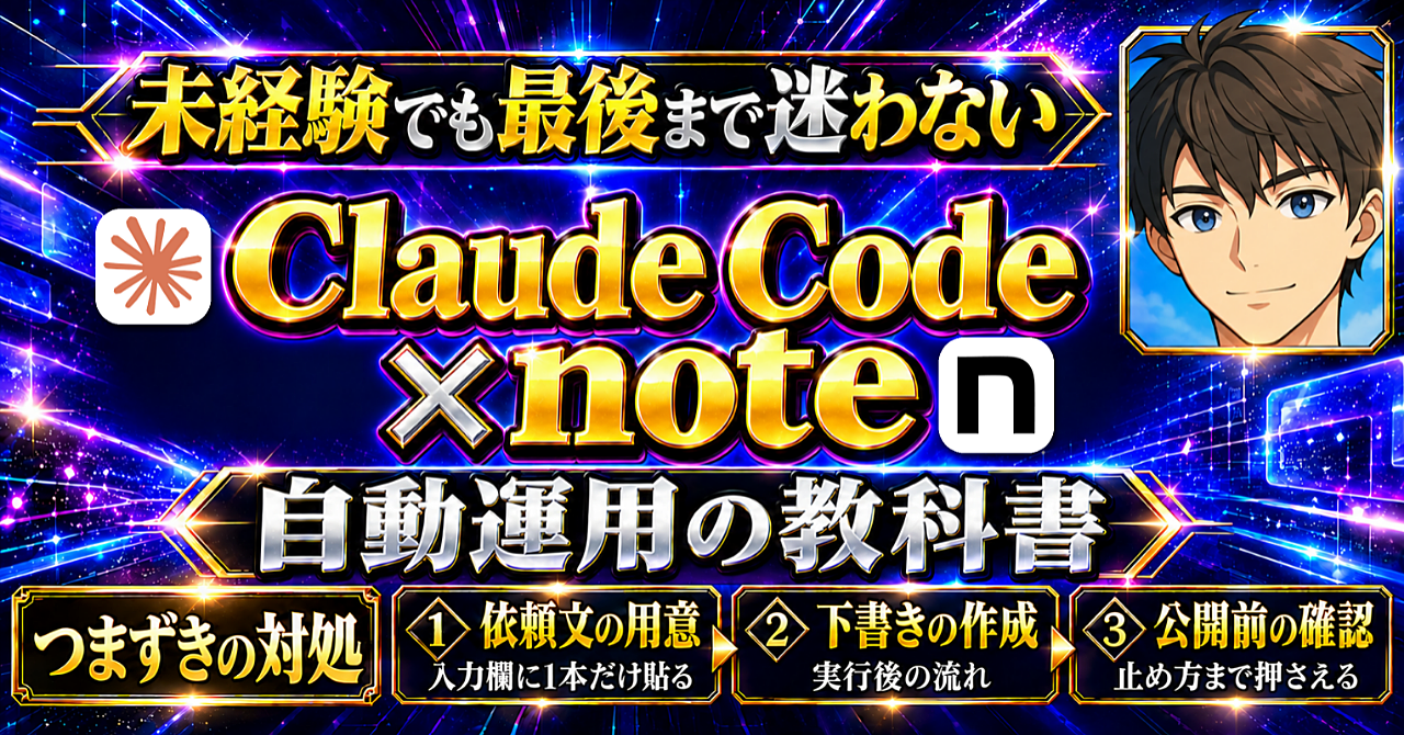 未経験からnoteを始める人のための【Claude Code×note全自動運用の教科書】 | 記事の執筆から公開まで自動化する完全ロードマップのアイキャッチ画像