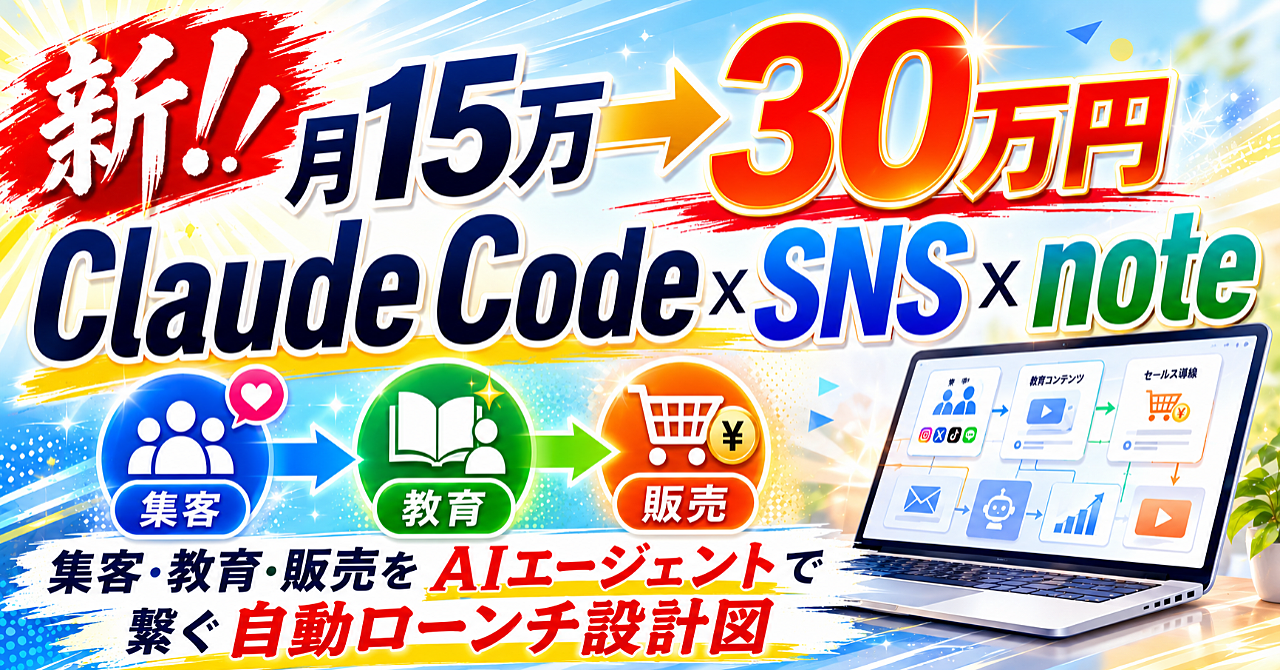 新！【月15万→30万円】ClaudeCode×SNS ×note｜集客・教育・販売をエージェントで繋ぐ自動ローンチ設計図のコピー