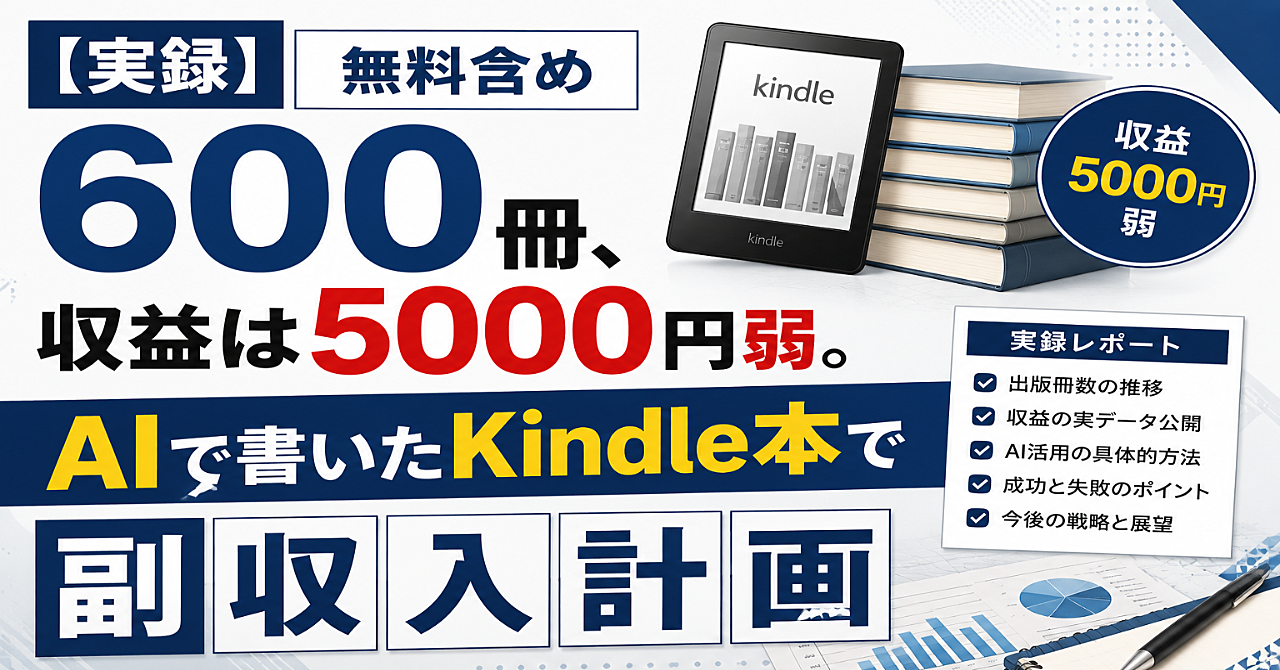 【実録】無料含め600冊、収益は5000円弱。AIで書いたKindle本で副収入計画