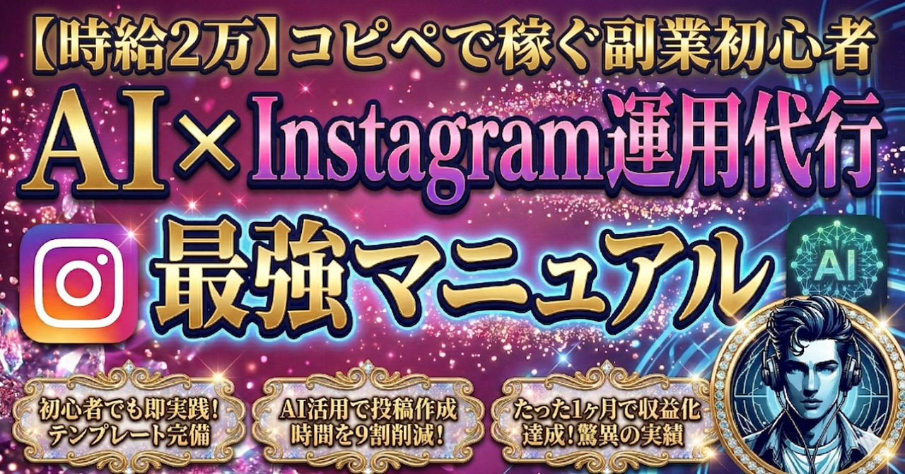【時給2万】コピペで稼ぐ副業初心者 AI x Instagram運用代行　最強マニュアル