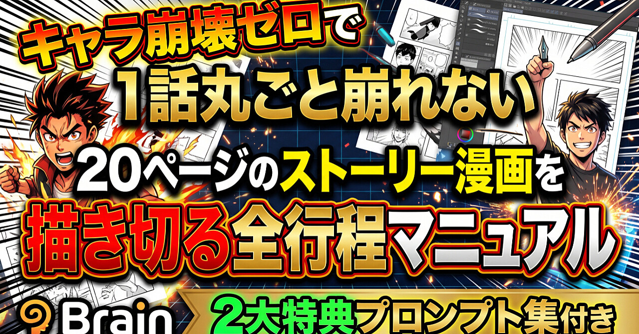 【1話丸ごと崩れない】キャラ崩壊ゼロで20ページのストーリー漫画を描き切る全行程マニュアル【2大特典プロンプト集付き】のアイキャッチ画像