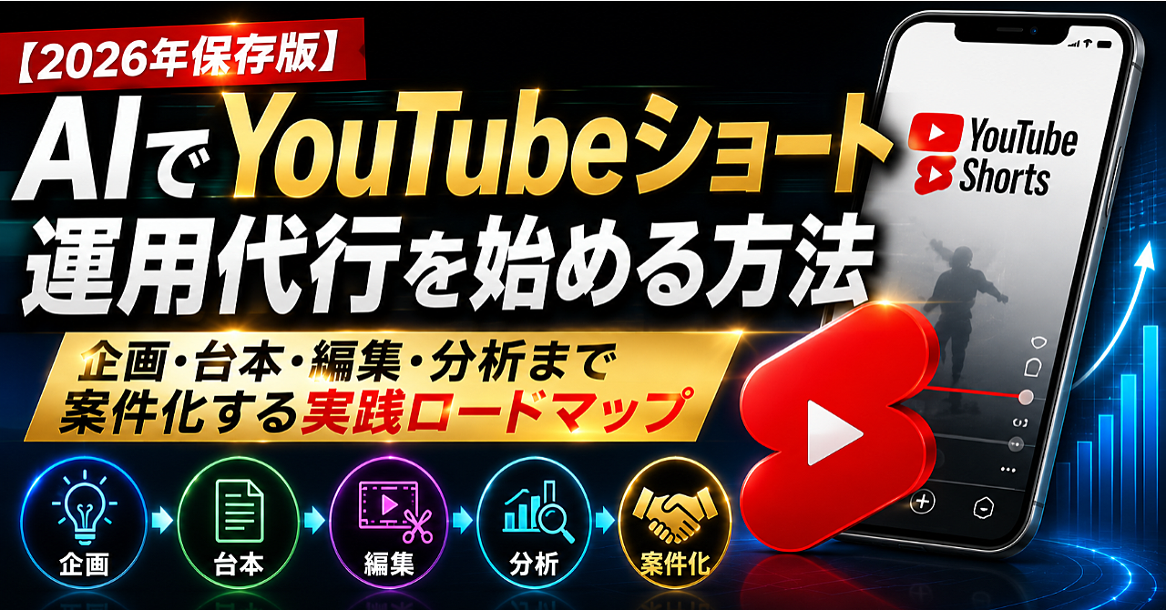 【2026年保存版】AIでYouTubeショート運用代行を始める方法｜企画・台本・編集・分析まで案件化する実践ロードマップ