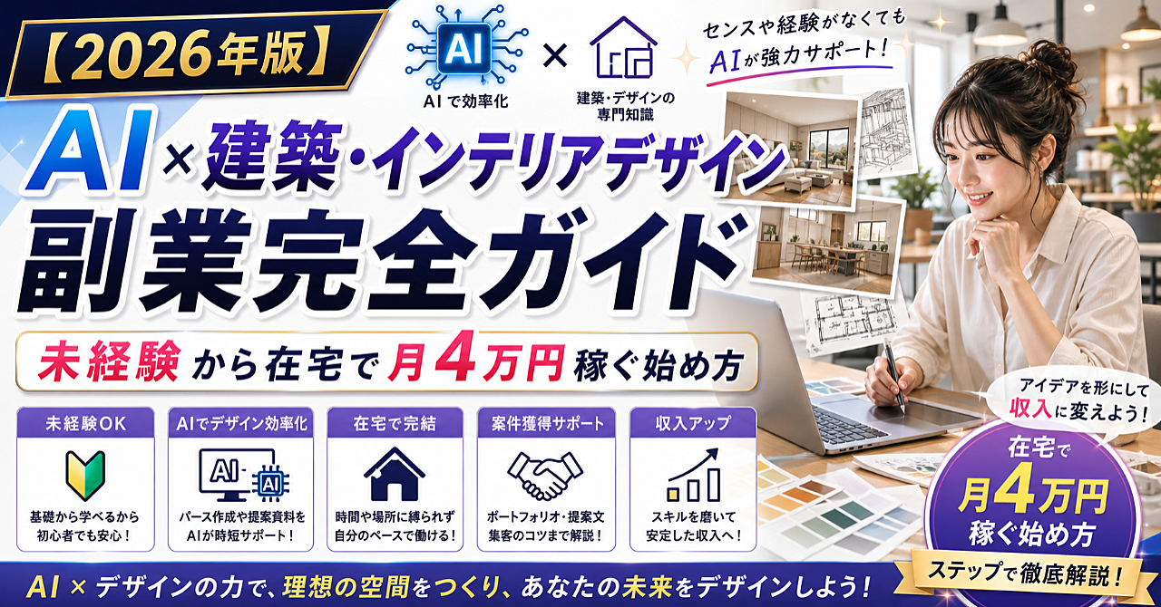 【2026年版】AI×建築・インテリアデザイン副業完全ガイド｜未経験から在宅で月4万円稼ぐ始め方