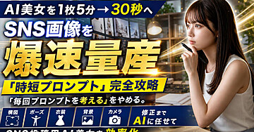 AI美女を1枚5分→30秒へ｜SNS画像を爆速量産する「時短プロンプト」完全攻略　「毎回プロンプトを考える」をやめる。構図・ポーズ・衣装・背景・カメラ・修正までAIに任せて、SNS投稿用AI美女を効率