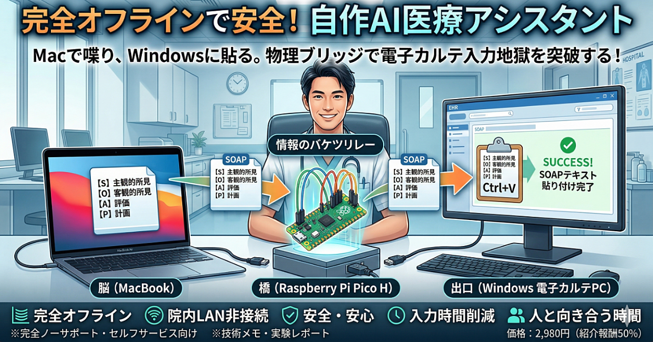 「病院のネットに繋がない、究極の個人用AI書記官」構築ガイド
～ 物理絶縁ブリッジで電子カルテの入力地獄を突破する ～