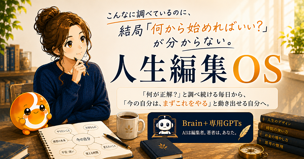人生編集OS - 「何が正解?」と調べ続ける毎日から、「今の自分は、まずこれをやる」と動き出せる自分へのアイキャッチ画像