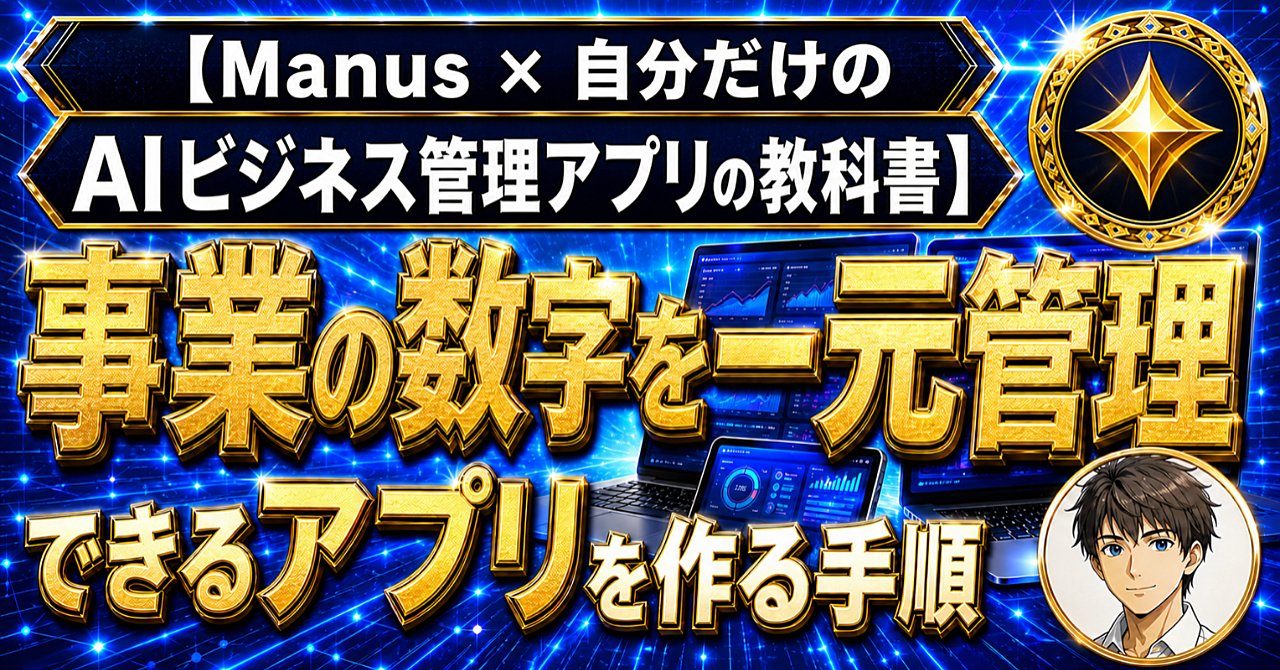 【Manus×あなた専用のAIビジネス管理アプリの教科書】事業の数字を一元管理できるアプリを作る手順のアイキャッチ画像