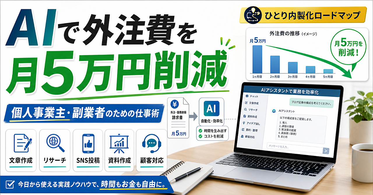 AIで外注費を月5万円減らす仕事術  
個人事業主・副業者のための「ひとり内製化」ロードマップ