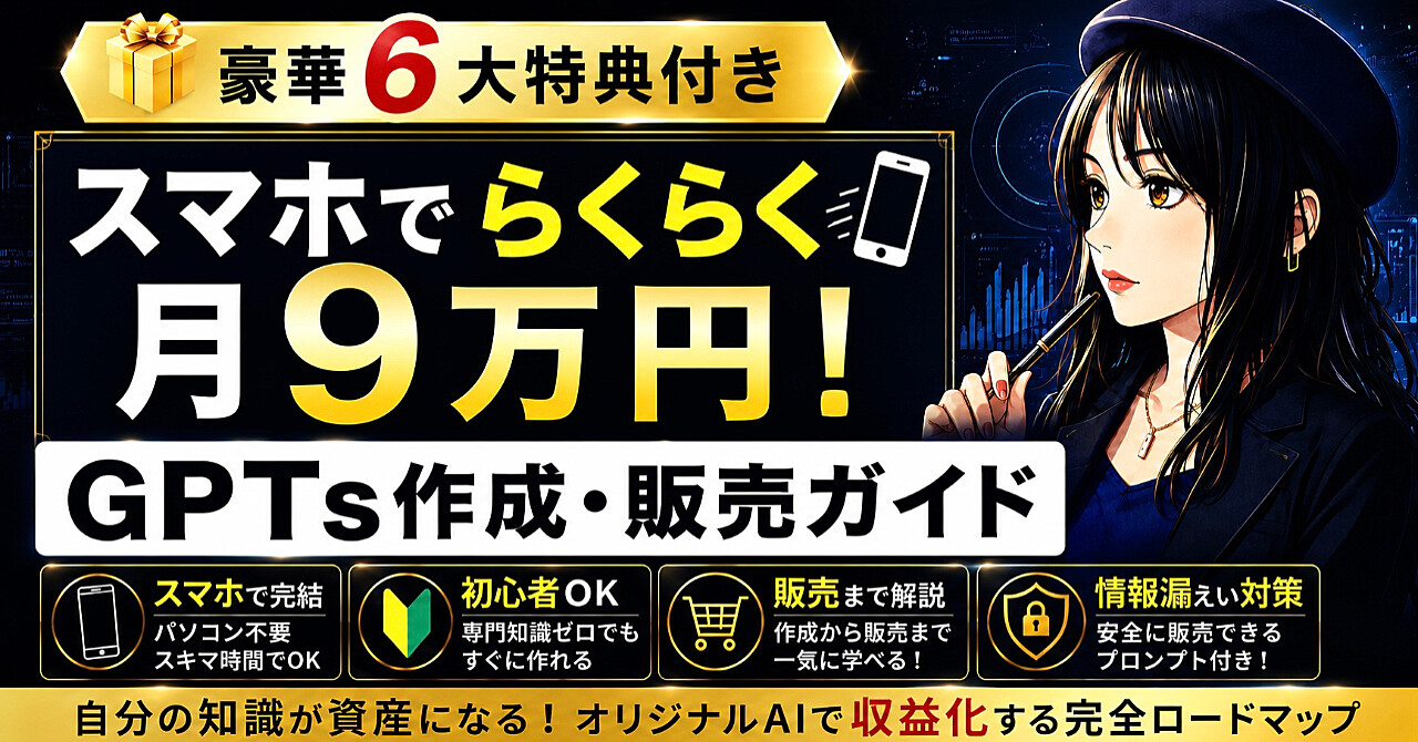 【スマホでらくらく月9万円】GPTs作成・販売ガイド