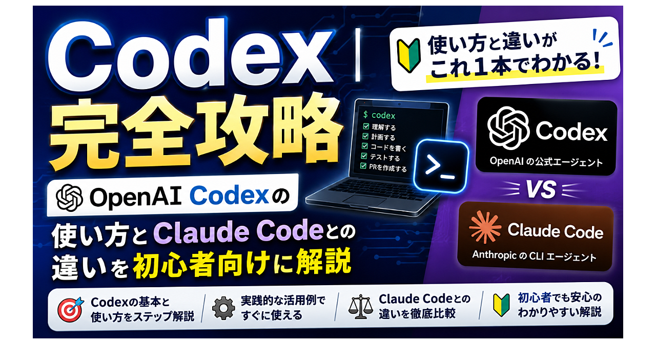 Codex完全攻略｜OpenAI Codexの使い方とClaude Codeとの違いを初心者向けに解説