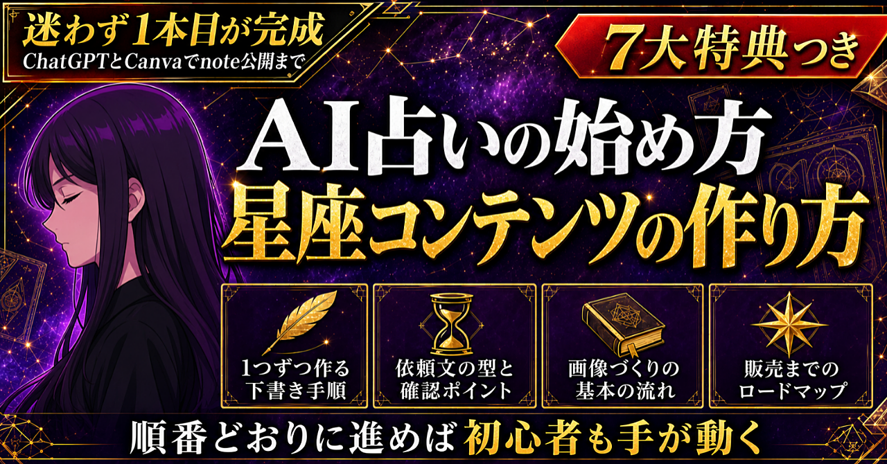 【初心者・後発組でもこれなら始められる!】AI占い×星座コンテンツ完全攻略【基礎からのコンテンツ制作ロードマップ】のアイキャッチ画像