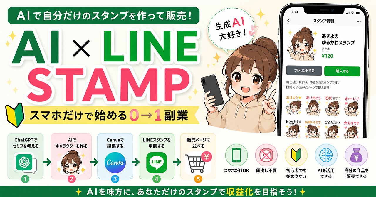 AI×LINEスタンプ収益化の教科書｜スマホだけで始める顔出し不要の0→1副業