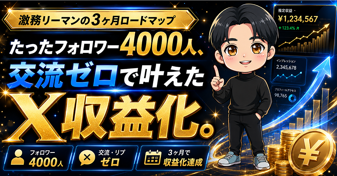 激務リーマンでもできた！運用立て直したった3ヶ月、フォロワー4000人でもX収益化できた方法を公開します。