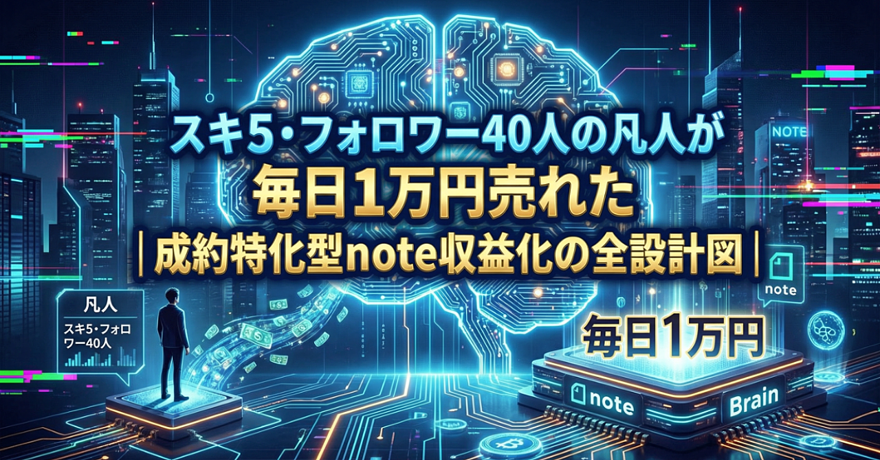 スキ5・フォロワー40人の凡人が毎日1万円売れた｜成約特化型note収益化の全設計図