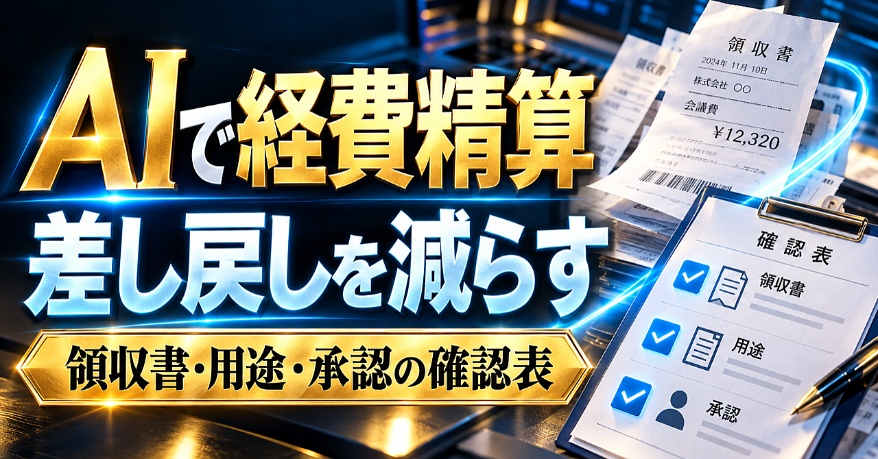 【AIで経費精算の差し戻しを減らす】領収書・用途・承認をそろえる確認表の作り方のアイキャッチ画像