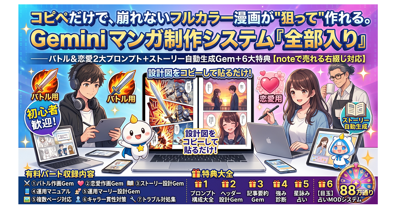 Geminiコピペだけで、崩れないフルカラー漫画が