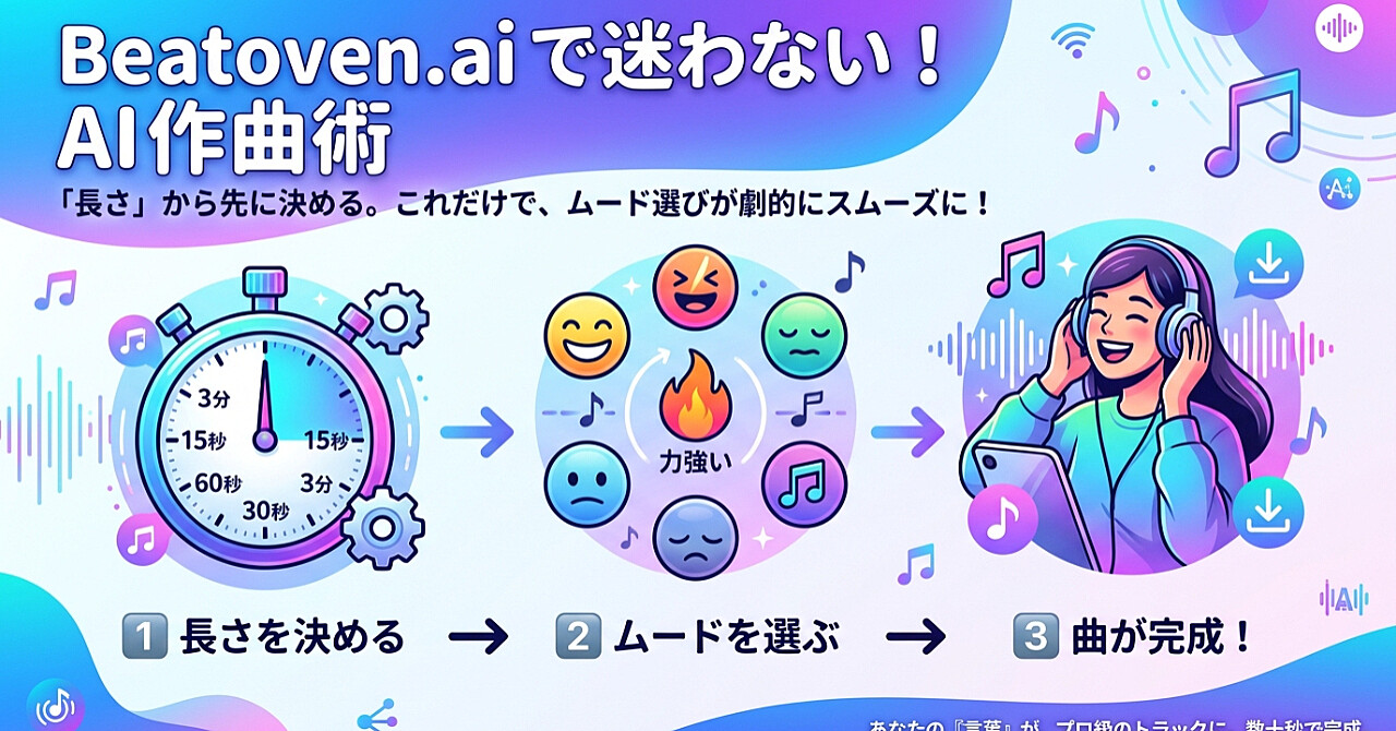 Beatoven.aiで曲作りが迷わなくなる|長さを先に決めてからムードを選ぶ、たった一つのワンポイントのアイキャッチ画像