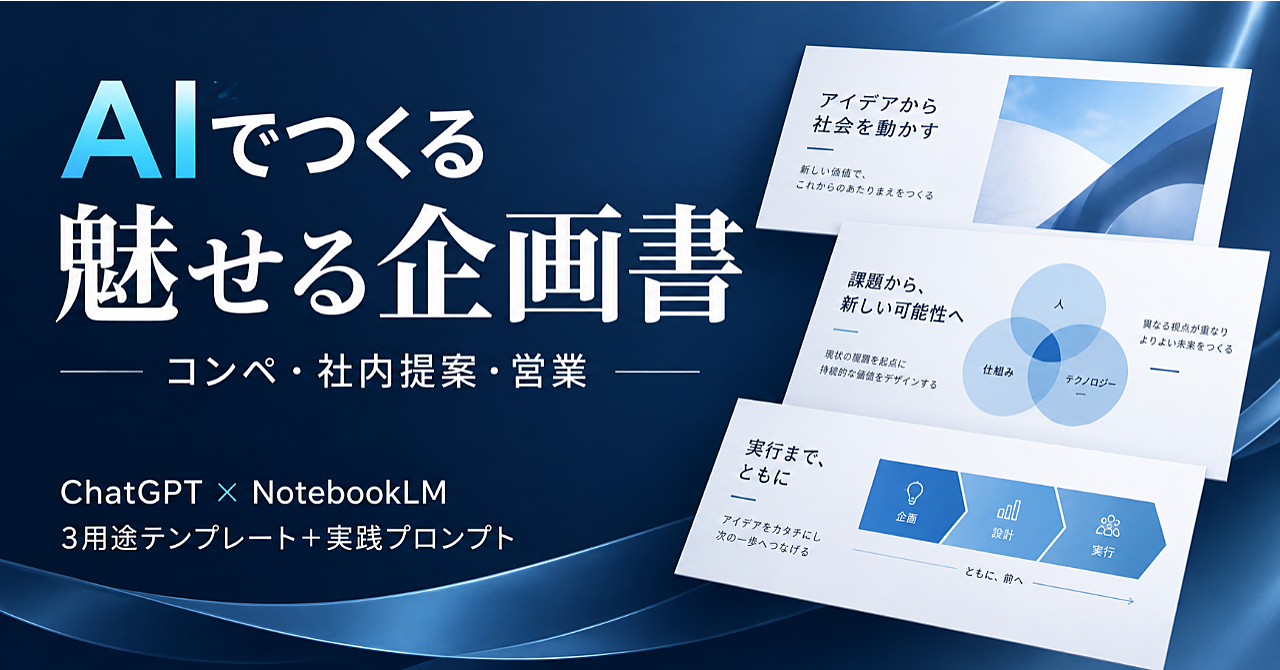 「何を書けばいい?」から抜け出す|ChatGPTで作る“魅せる企画書”【コンペ・社内提案・営業の3テンプレ付き】のアイキャッチ画像