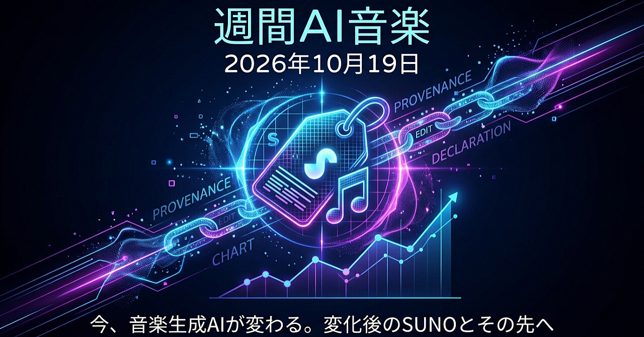 週間AI音楽 今、音楽生成AIが変わる。変化後のSUNOとその先へ(2026年10月19日)のアイキャッチ画像