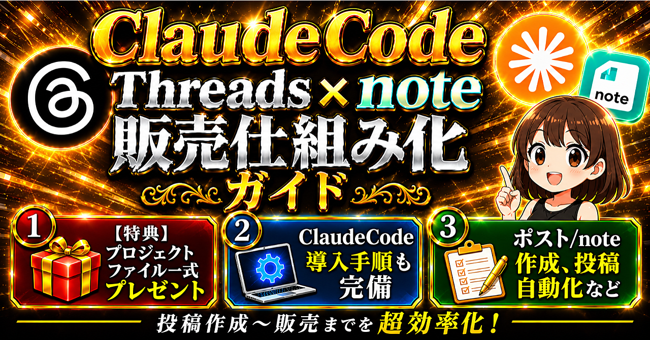 最新Threads×note仕組み化マニュアル
✅ClaudeCodeで超効率化|エージェント一式プレゼントのアイキャッチ画像