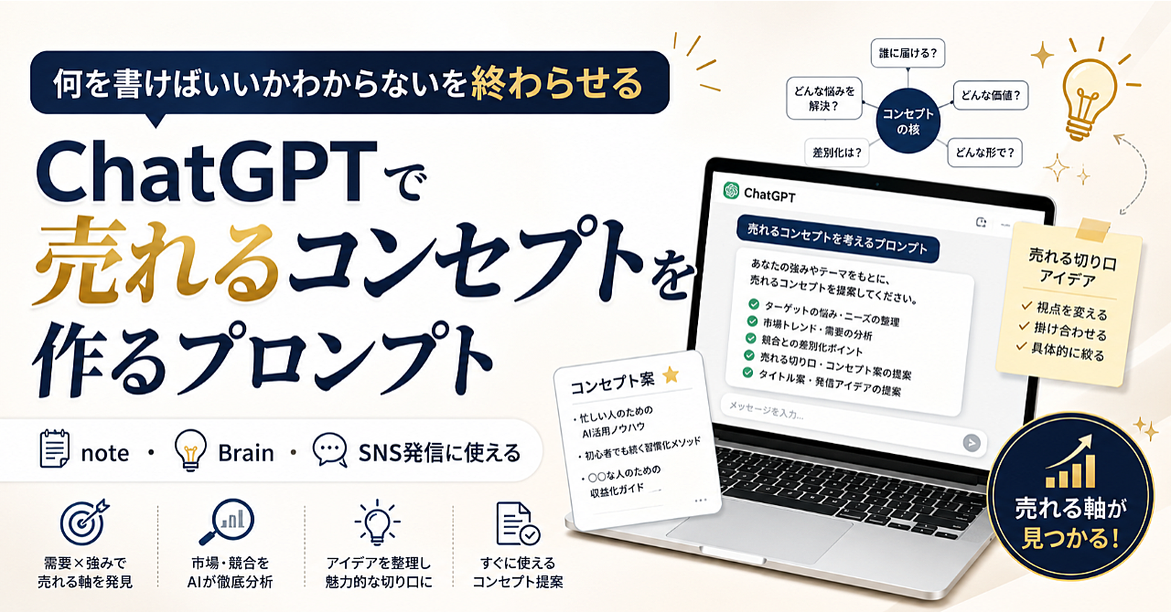 「何を書けばいいかわからない」を終わらせる。ChatGPTで売れるnoteコンセプトを作るプロンプト