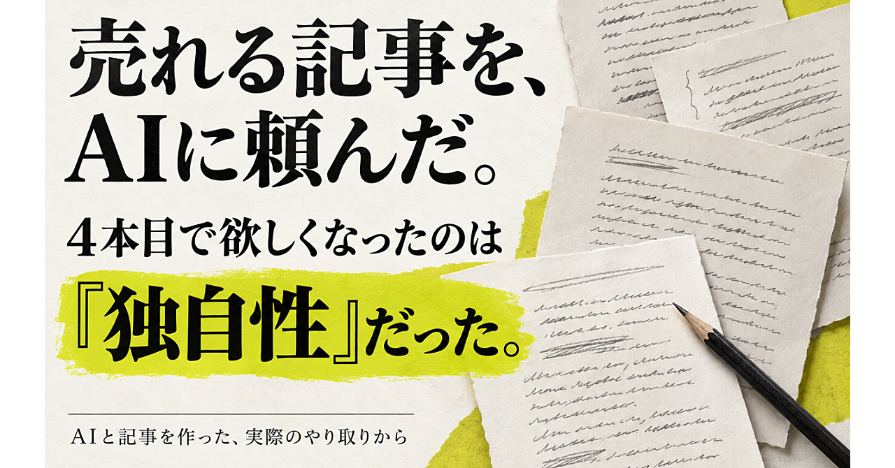 AIに「売れる記事」を頼んだ。|4本作って、最後に注文したのは「独自性」だったのアイキャッチ画像
