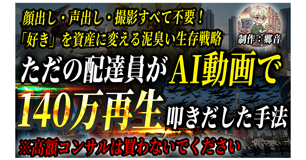 【高額コンサル不要】凡人の配達員が、AI×『好き』で140万再生を叩き出した泥臭いAI動画錬金術