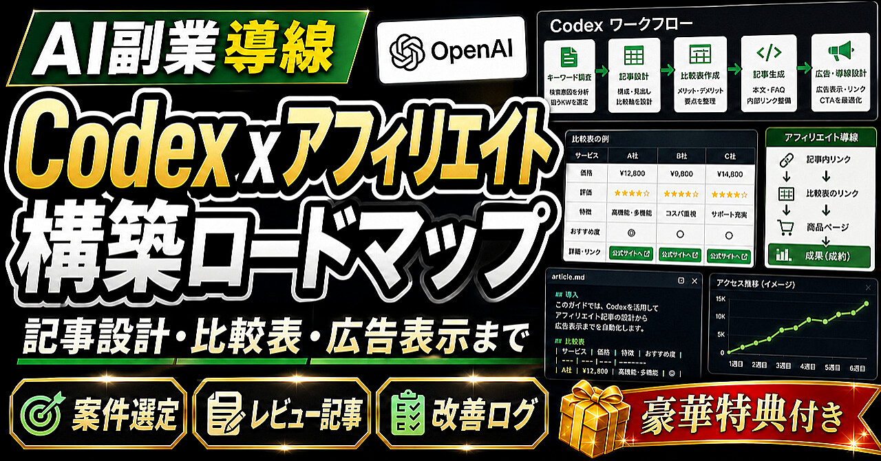AI副業導線　Codex x アフィリエイト　構築ロードマップ